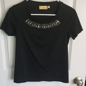 Vera Wang Black Tee with Jewel Accents